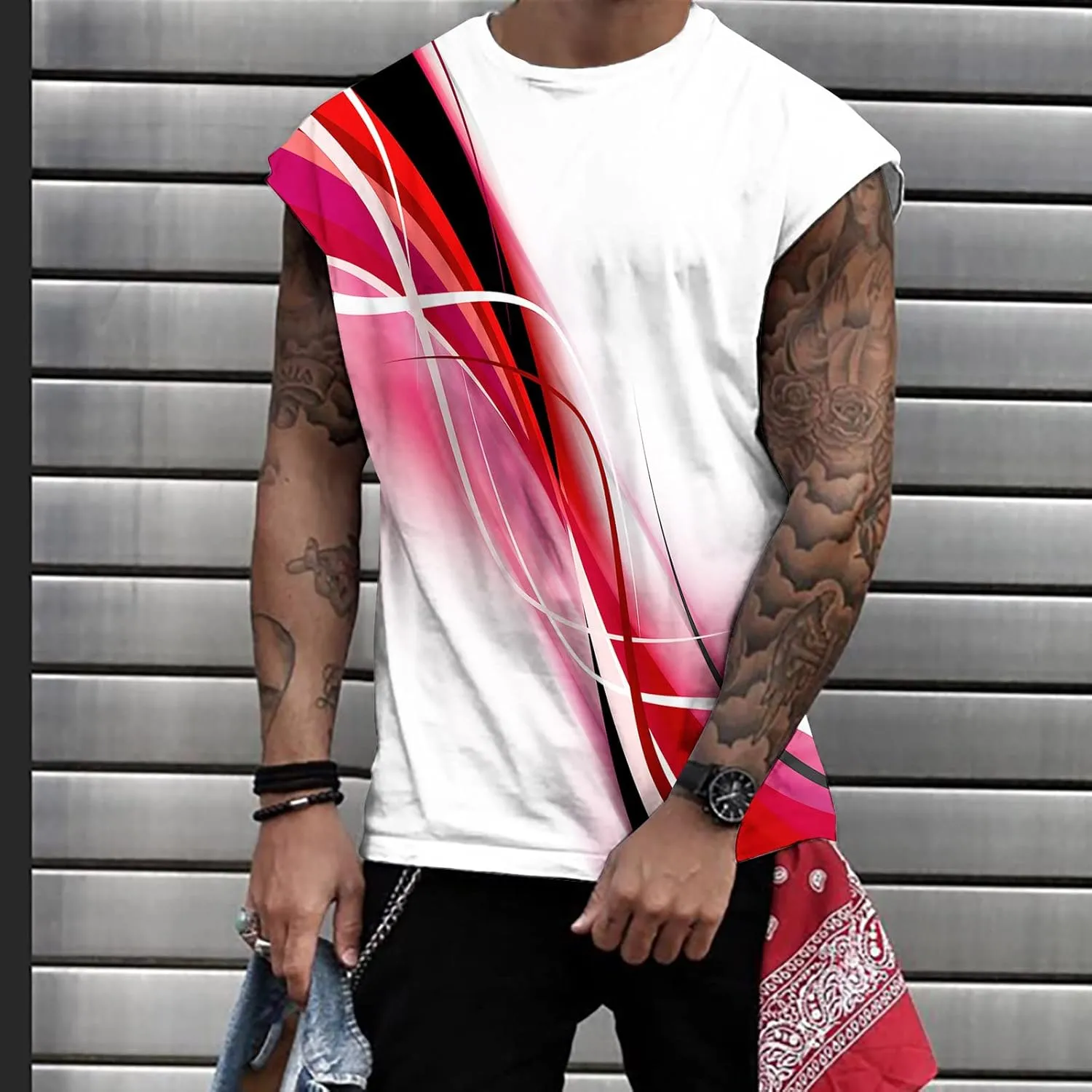Mens 3D Tank Tops Novelty Graphic Breathable Quick Dry Sleeveless Beach Shirts Workout Bodybuilding T Shirt S-3XL