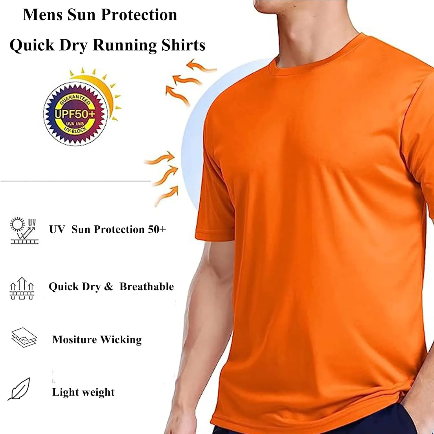 Mens Active T Shirts High Visible Sun Protection Cool Dry Fit Athletic Running Shirts Men's Rash Guard