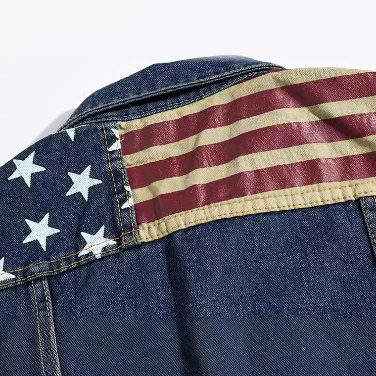 Men's American Flag Retro Ripped Denim Jeans Vest Sleeveless Jacket
