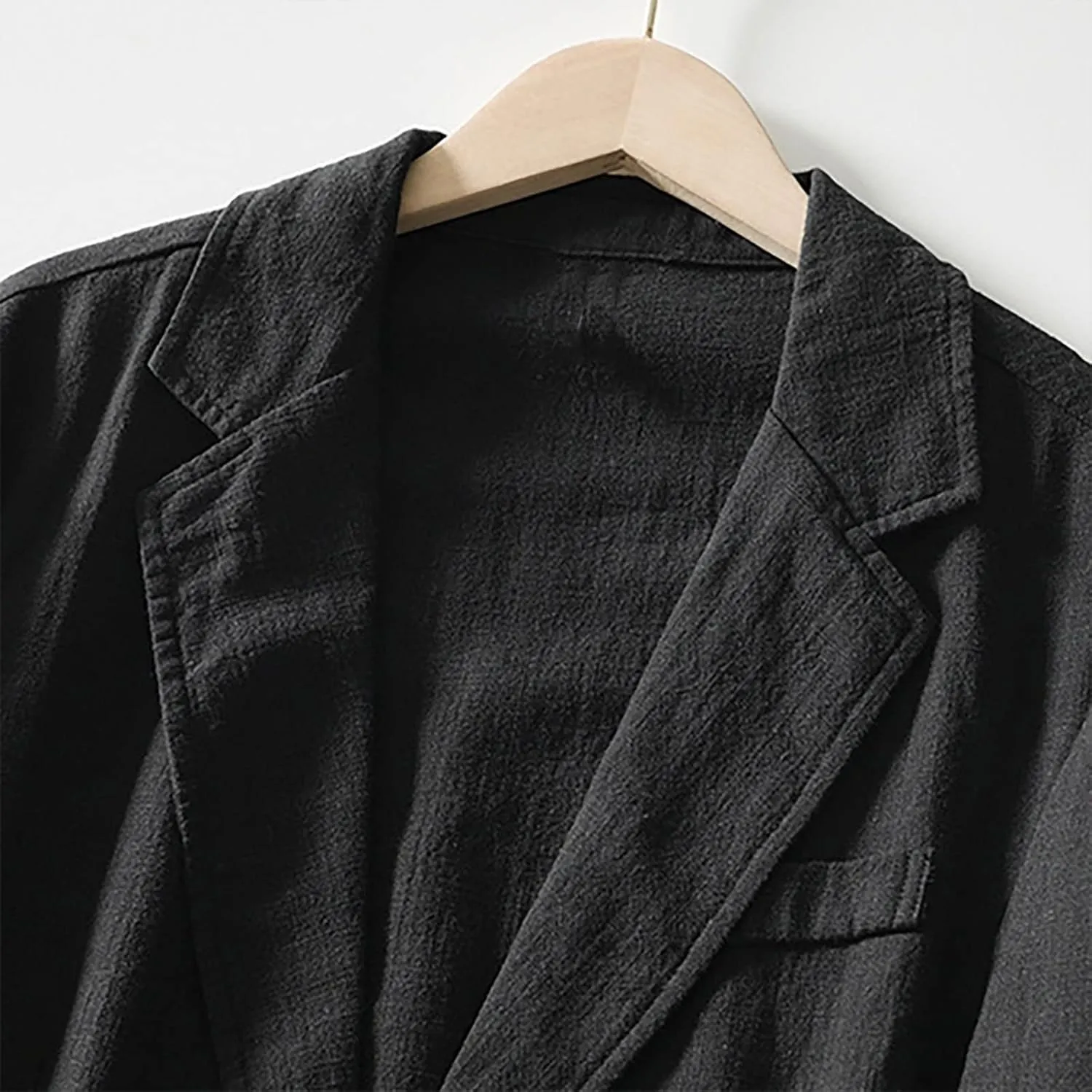 Mens Blazer Casual Cotton-Linen Sport Coat Solid Color Lapel Collar Lightweight 2 Button Unlined Work Suit Jackets