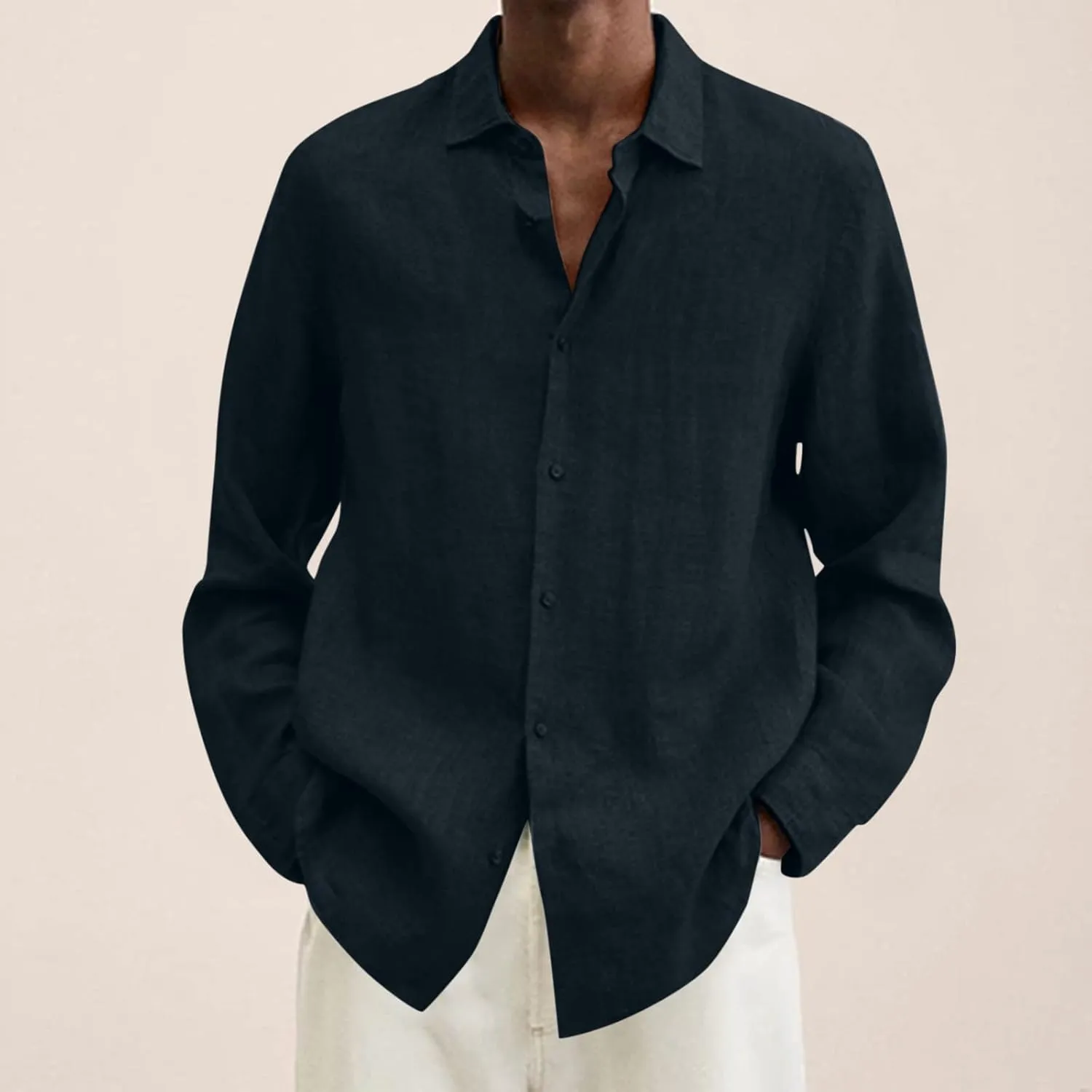Men's Casual Button Down Shirt Cotton Solid Color Pocket Long Sleeve Shirt Top Long Sleeve T Shirt Men Mens Shirts