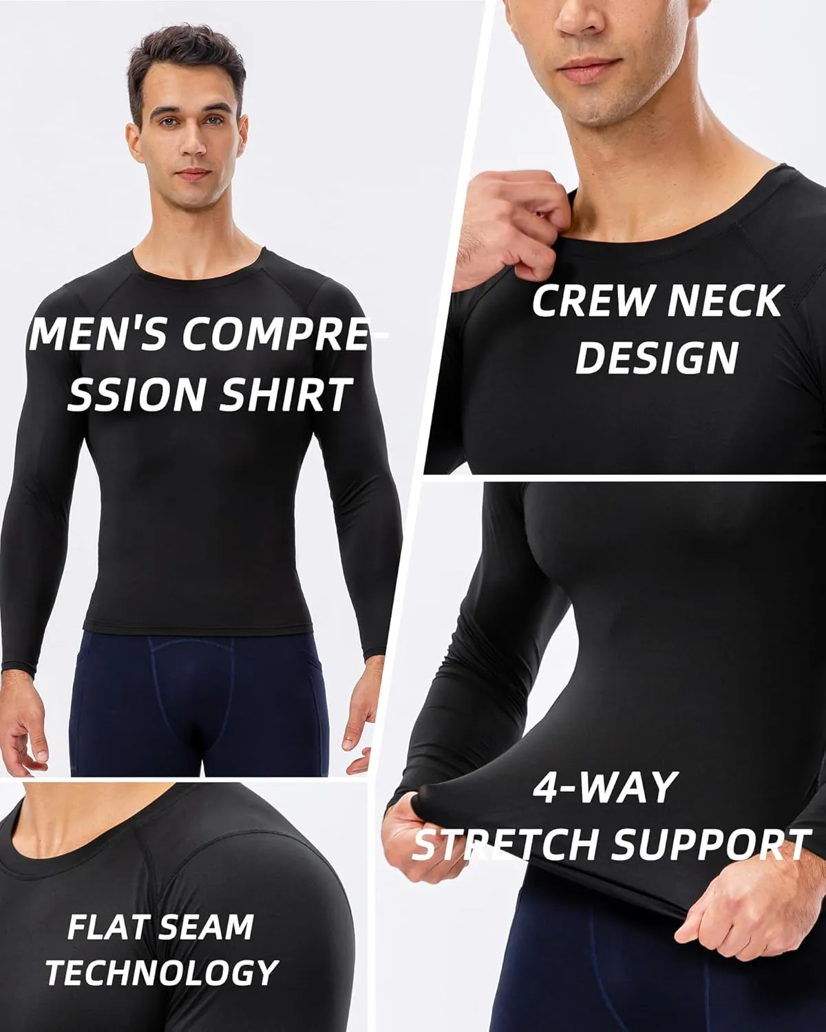 Men's Compression Shirt Long Sleeve Cool Dry Workout Athletic Base Layer Undershirts for Running Basketball Cycling