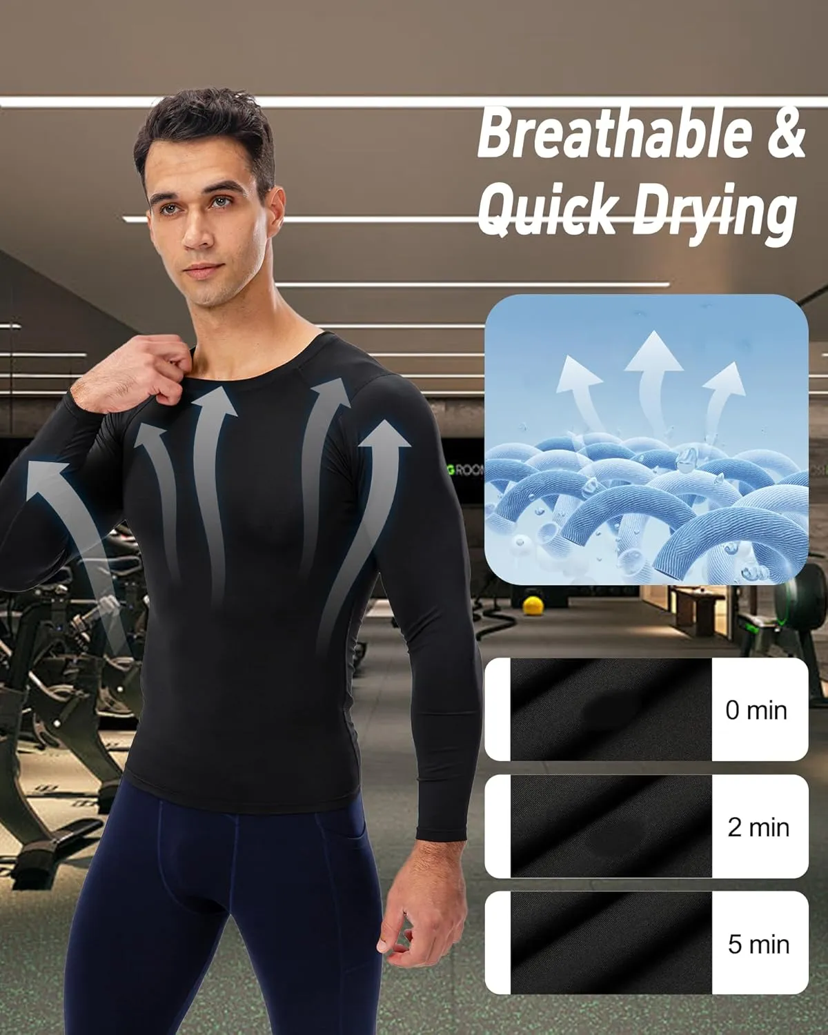 Men's Compression Shirt Long Sleeve Cool Dry Workout Athletic Base Layer Undershirts for Running Basketball Cycling