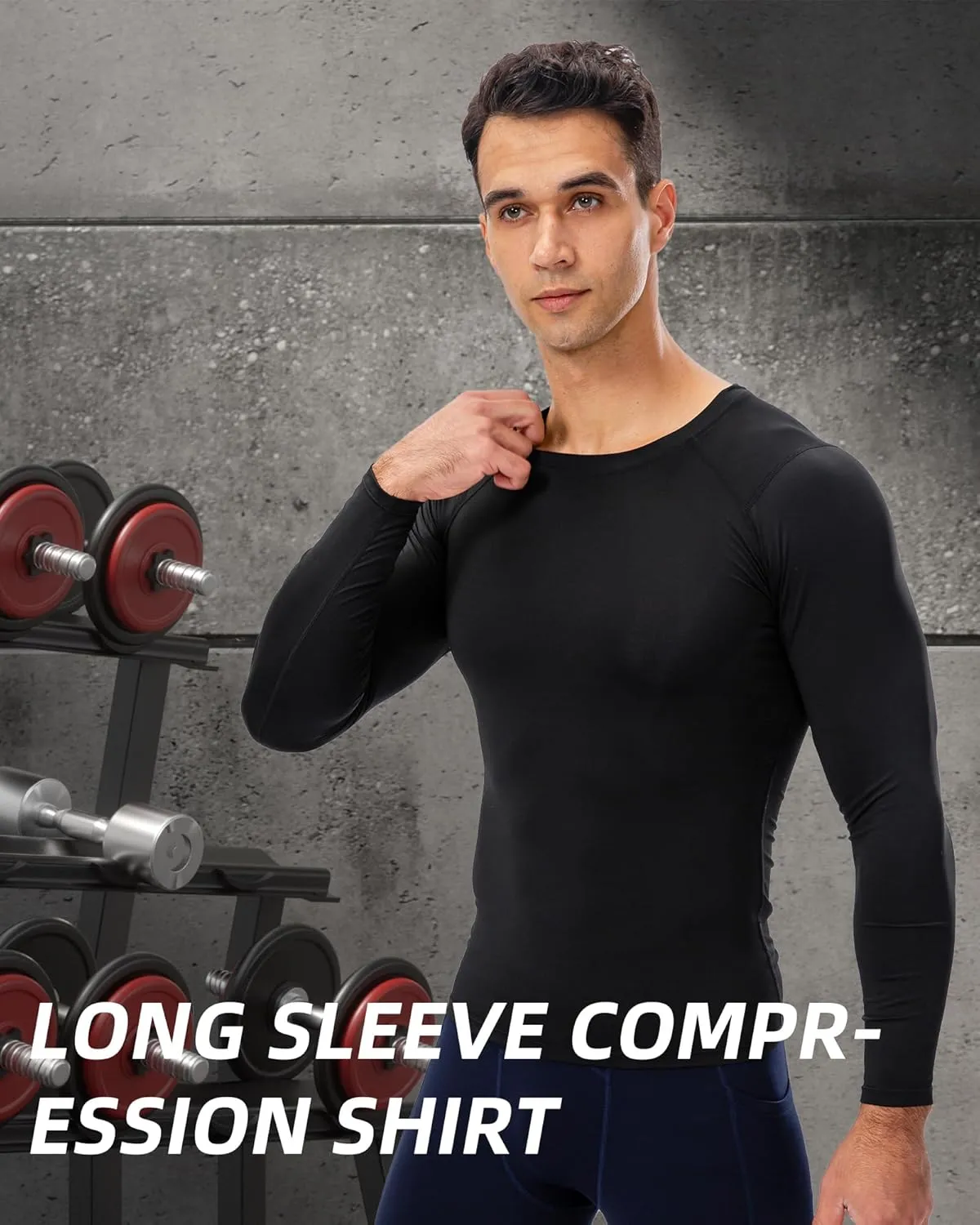 Men's Compression Shirt Long Sleeve Cool Dry Workout Athletic Base Layer Undershirts for Running Basketball Cycling