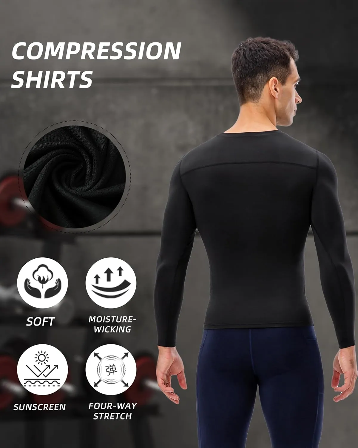 Men's Compression Shirt Long Sleeve Cool Dry Workout Athletic Base Layer Undershirts for Running Basketball Cycling