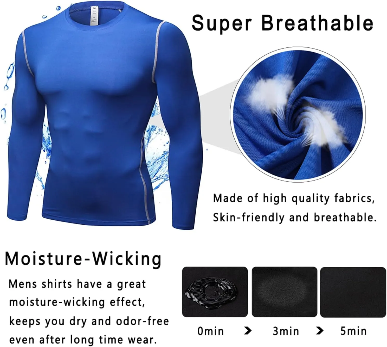 Men's Compression Shirts Long Sleeve Athletic T-Shirts Workout Running Tops Quick Dry Baselayer Undershirts for Football