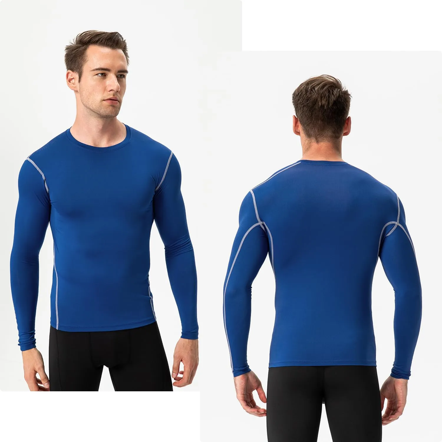 Men's Compression Shirts Long Sleeve Athletic T-Shirts Workout Running Tops Quick Dry Baselayer Undershirts for Football