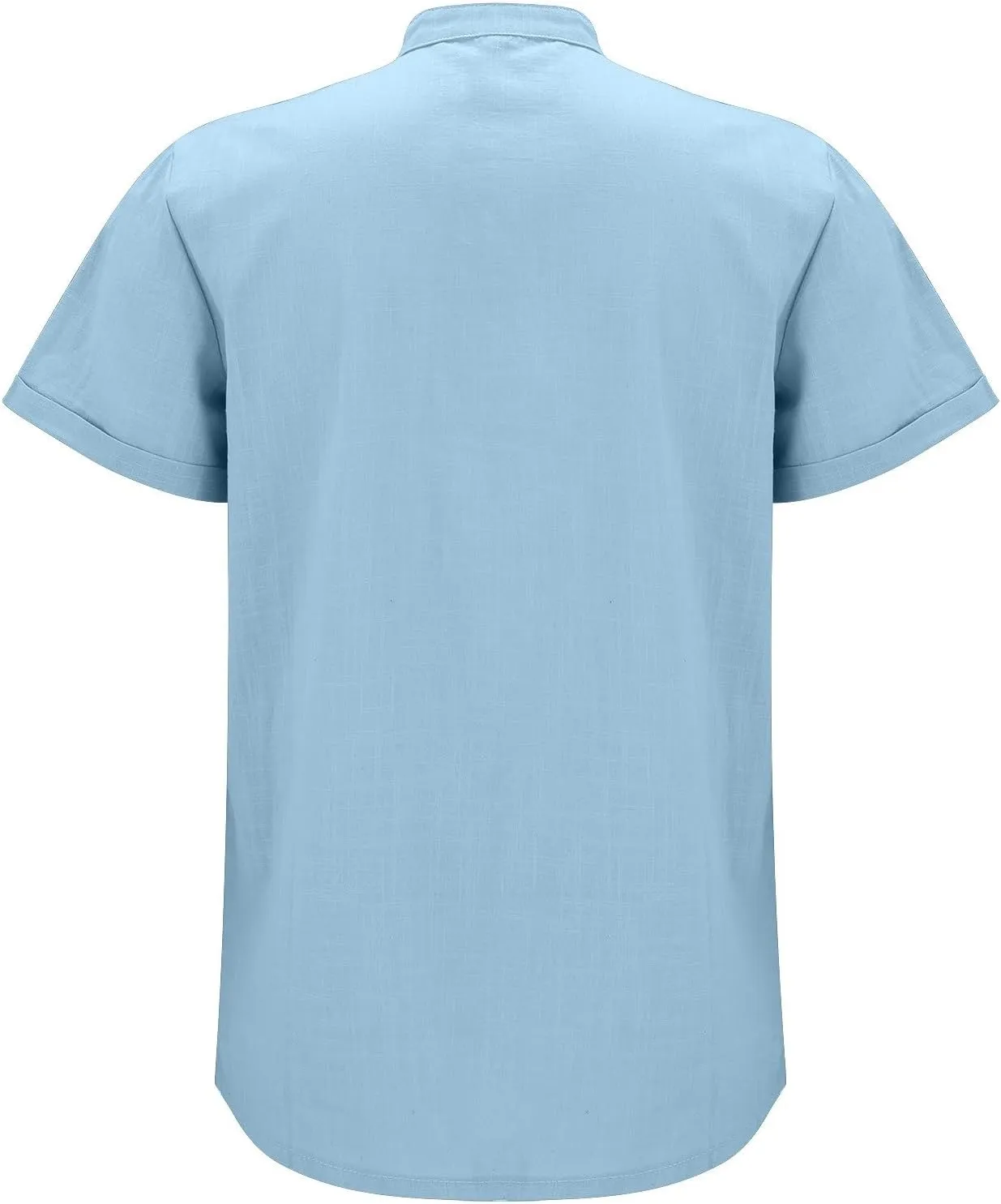 Mens Cotton Linen Henley Shirt Deep V Neck Stand-Up Collar Short Sleeve Casual Shirts Combat Active Loose Outdoor Travel Tops