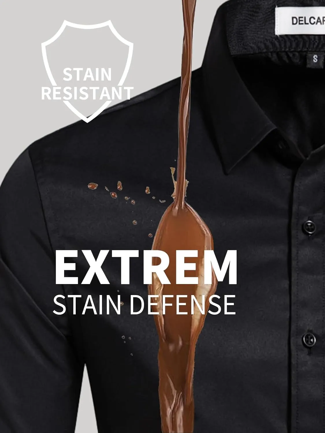 Men's Dress Shirts Stain Sheild Stretch Slim Fit Shirts Wrinkle-Free Formal Business Button Down Shirt