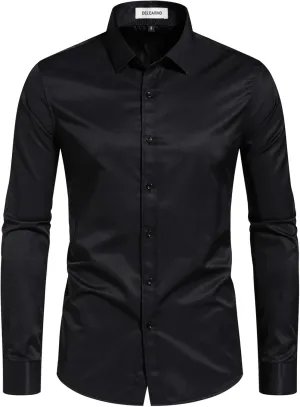 Men's Dress Shirts Stain Sheild Stretch Slim Fit Shirts Wrinkle-Free Formal Business Button Down Shirt