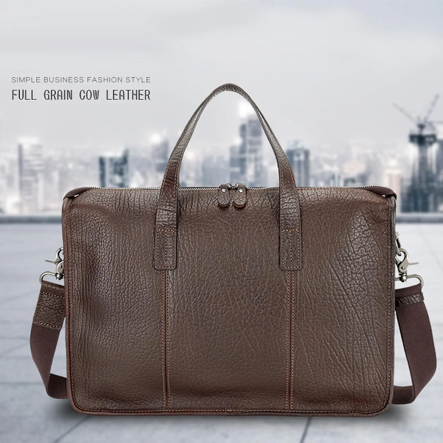 Men's Genuine Leather Briefcase, Laptop Messenger Bag with Adjustable Strap, for Business, Travel, and Office Use Briefcase