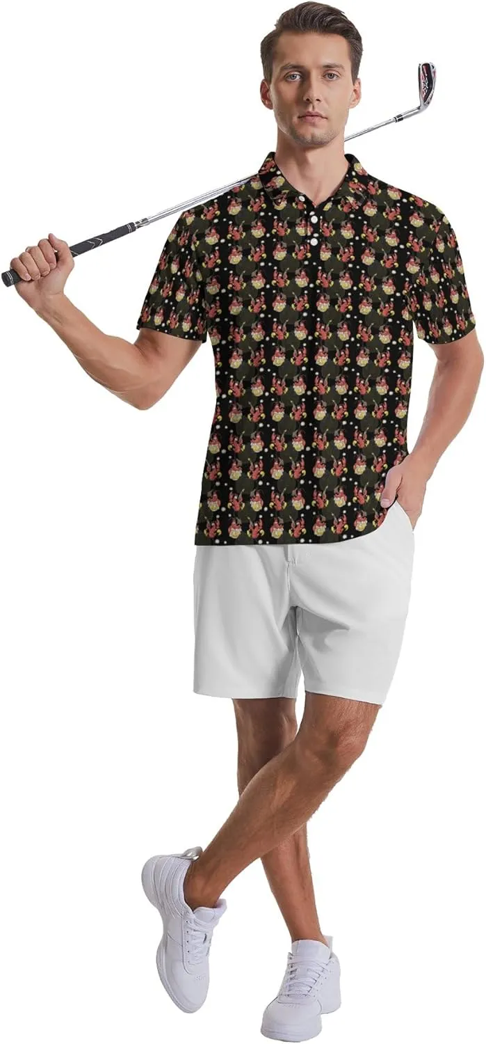 Men's Golf Shirts Moisture Wicking Quick Dry Performance Golf Polo Shirts for Men Fashion Print Short Sleeve Polo Shirts