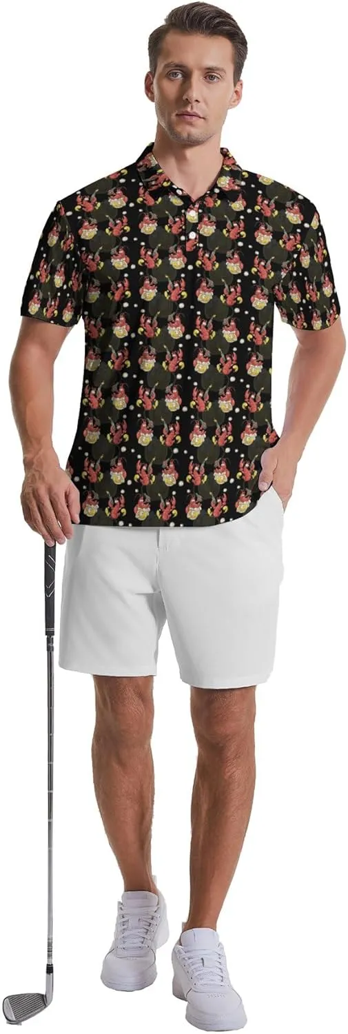 Men's Golf Shirts Moisture Wicking Quick Dry Performance Golf Polo Shirts for Men Fashion Print Short Sleeve Polo Shirts
