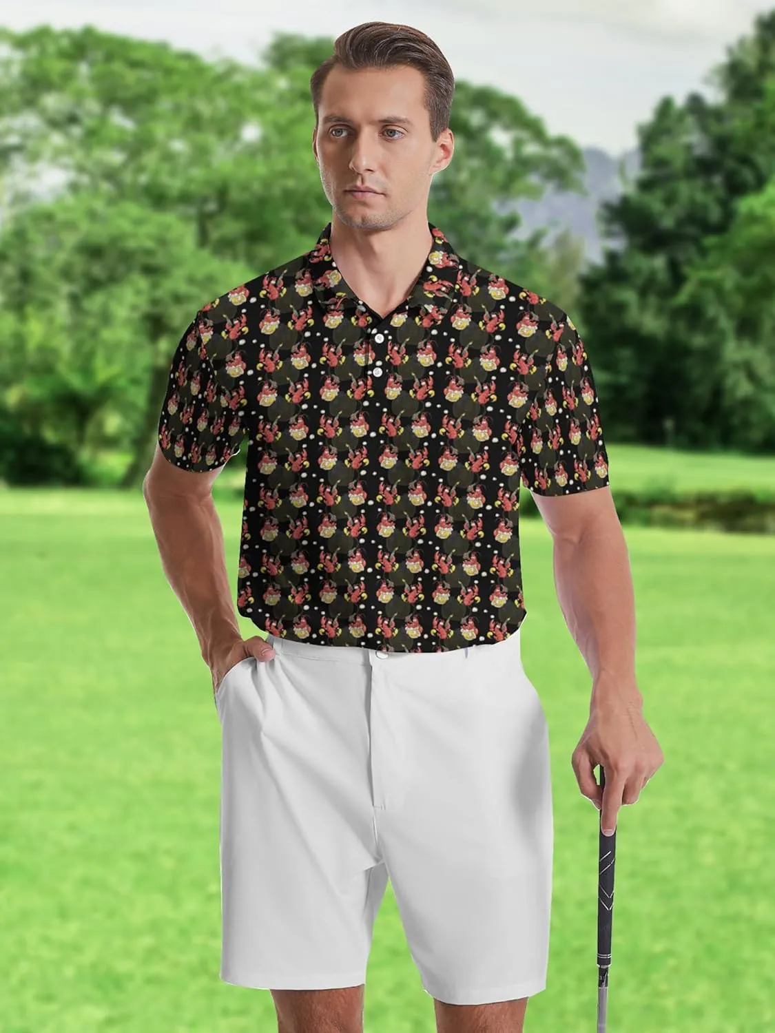 Men's Golf Shirts Moisture Wicking Quick Dry Performance Golf Polo Shirts for Men Fashion Print Short Sleeve Polo Shirts