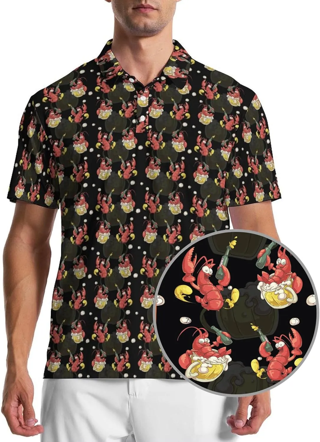 Men's Golf Shirts Moisture Wicking Quick Dry Performance Golf Polo Shirts for Men Fashion Print Short Sleeve Polo Shirts