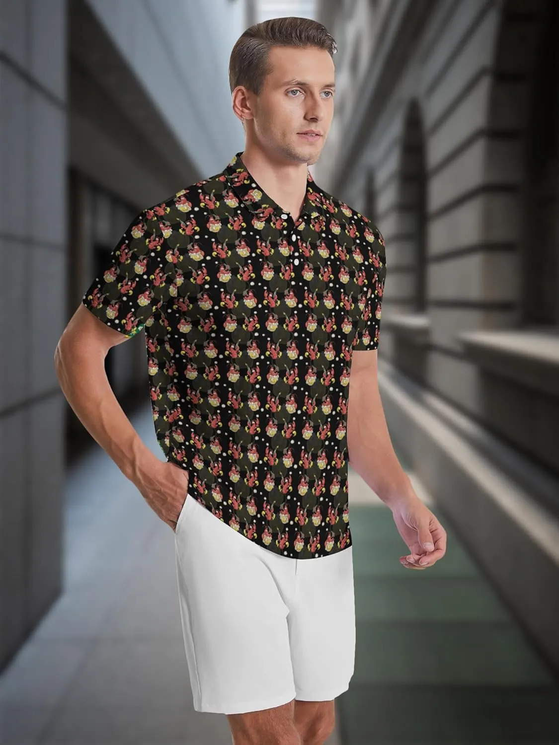 Men's Golf Shirts Moisture Wicking Quick Dry Performance Golf Polo Shirts for Men Fashion Print Short Sleeve Polo Shirts