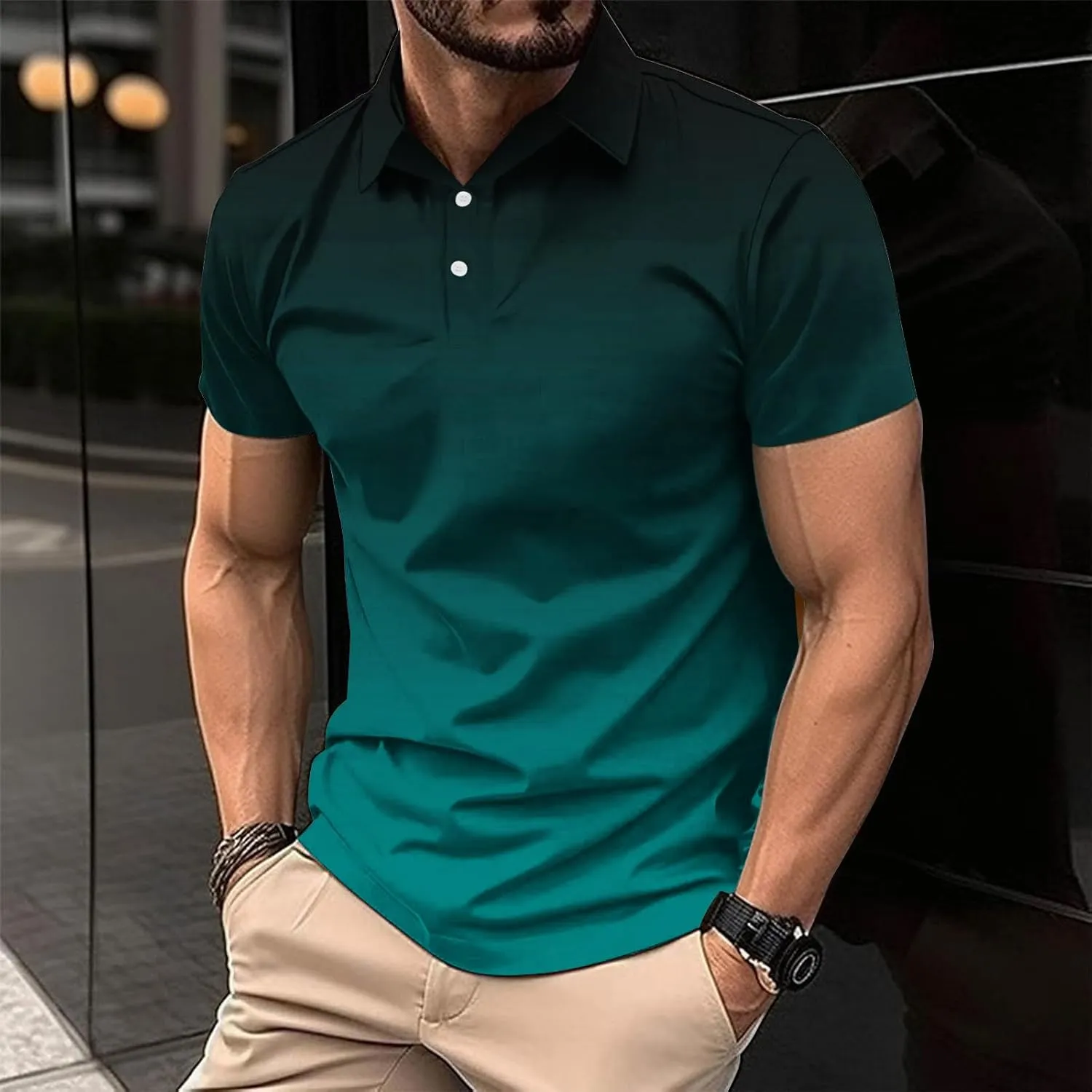 Mens Golf Shirts Quick Dry Short Sleeve Shirt 1/4 Button Down Shirts Lapel Casual T Shirt Moisture Wicking T-Shirt