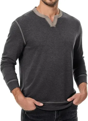 Mens Henley Long Sleeve Shirts Fall Lightweight Sweatshirts Casual V Neck Slim Fit Pullover T-Shirt