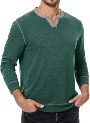 Mens Henley Long Sleeve Shirts Fall Lightweight Sweatshirts Casual V Neck Slim Fit Pullover T-Shirt