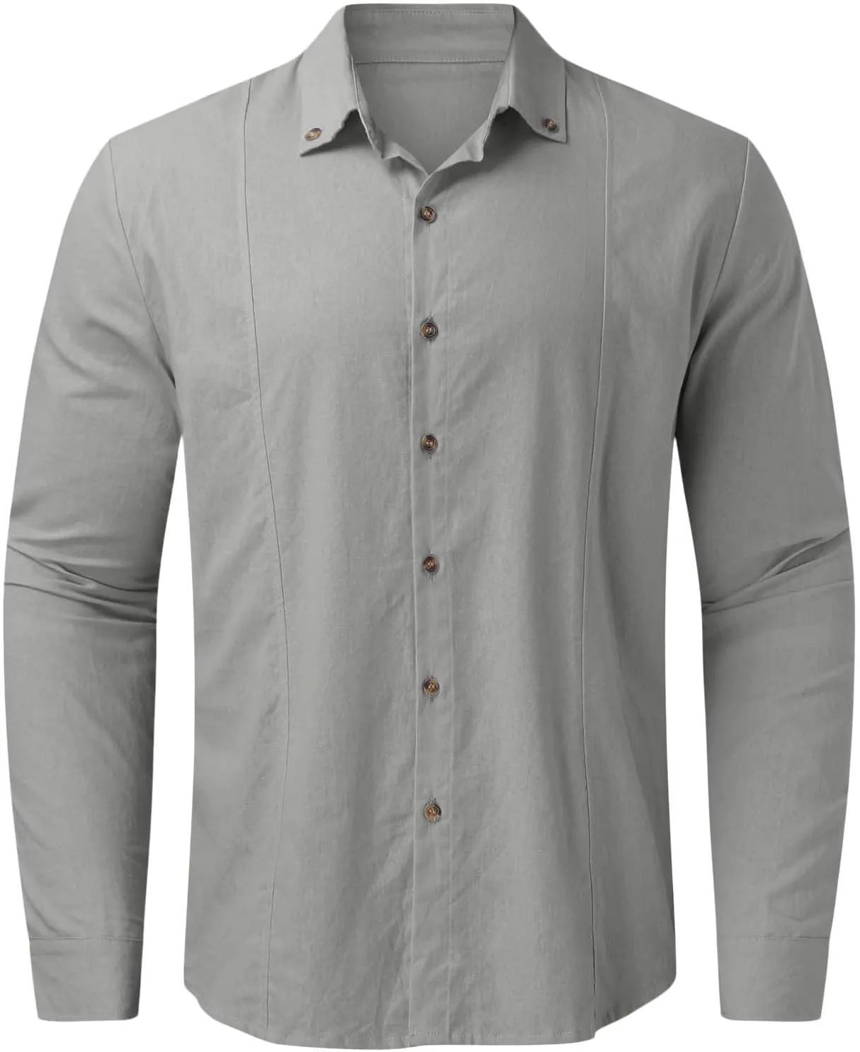 Mens Linen Shirt Long Sleeve Slim Fit Shirts with Fixed Collar Buttons Formal Business Blouses Summer Casual Tee Tops