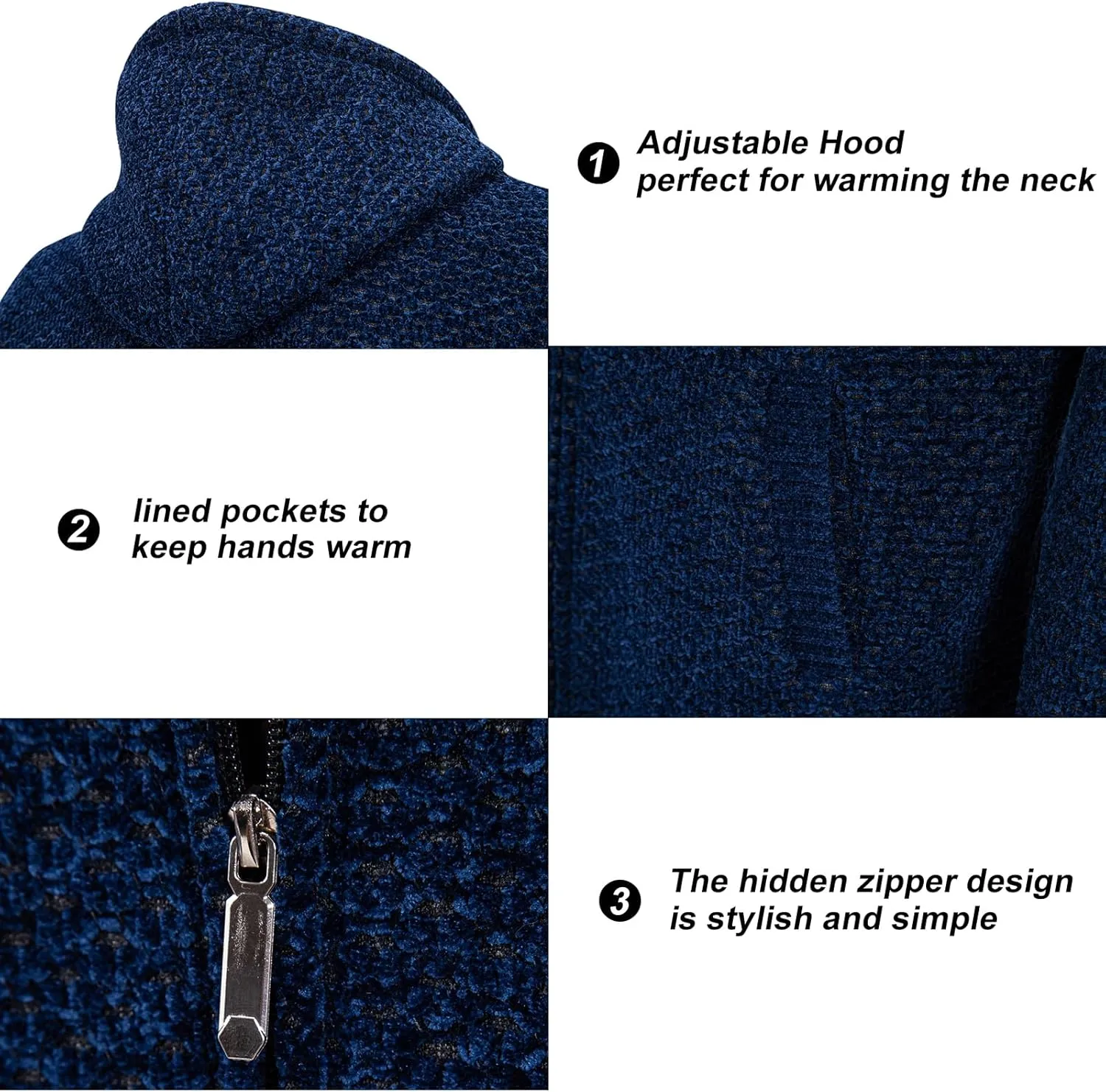 Mens Long Cardigan Hoodies Full Zip Fleece Lined Sweaters Fashion Knitted Men Regular Fit Sweater Hooded Coat