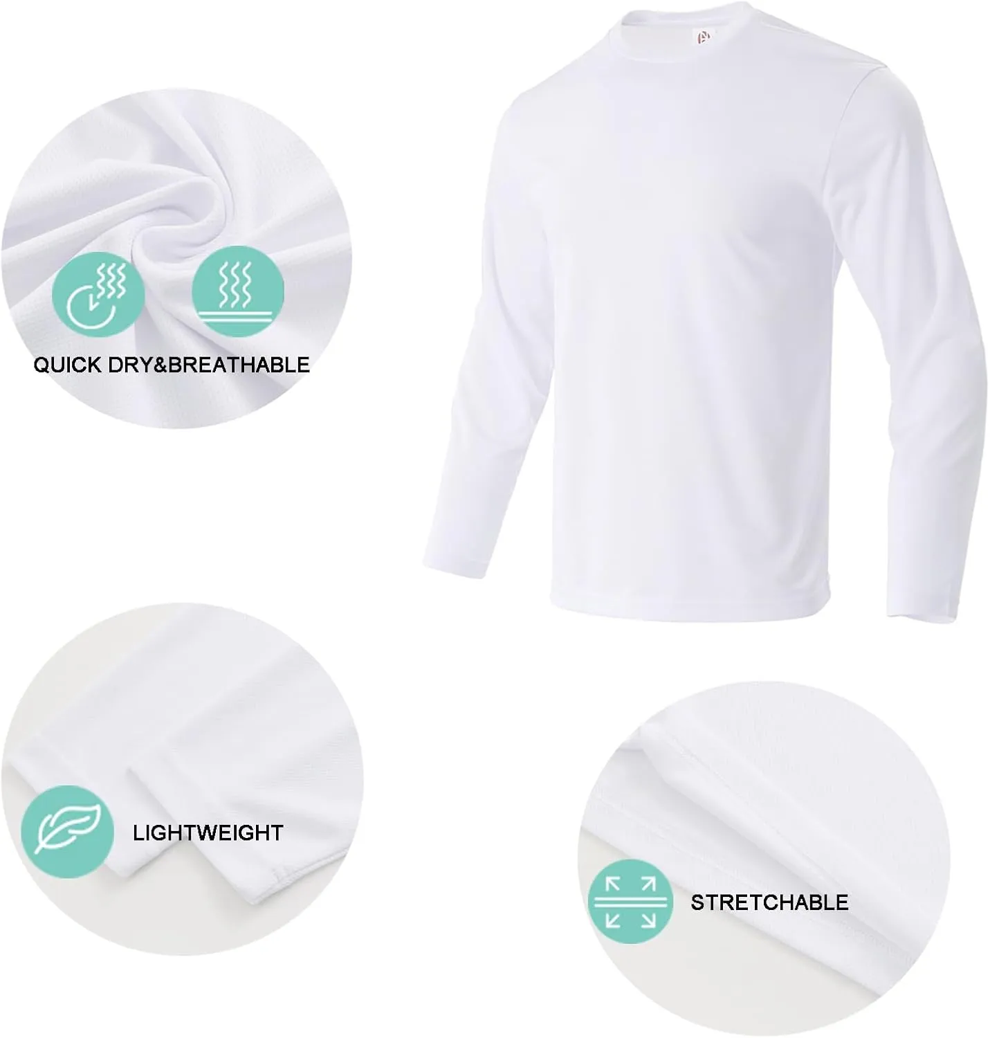 Mens Long Sleeve Shirts Casual Quick Dry Crew Neck Work Shirts Athletic Cycling Hiking T-Shirts 5 Pack