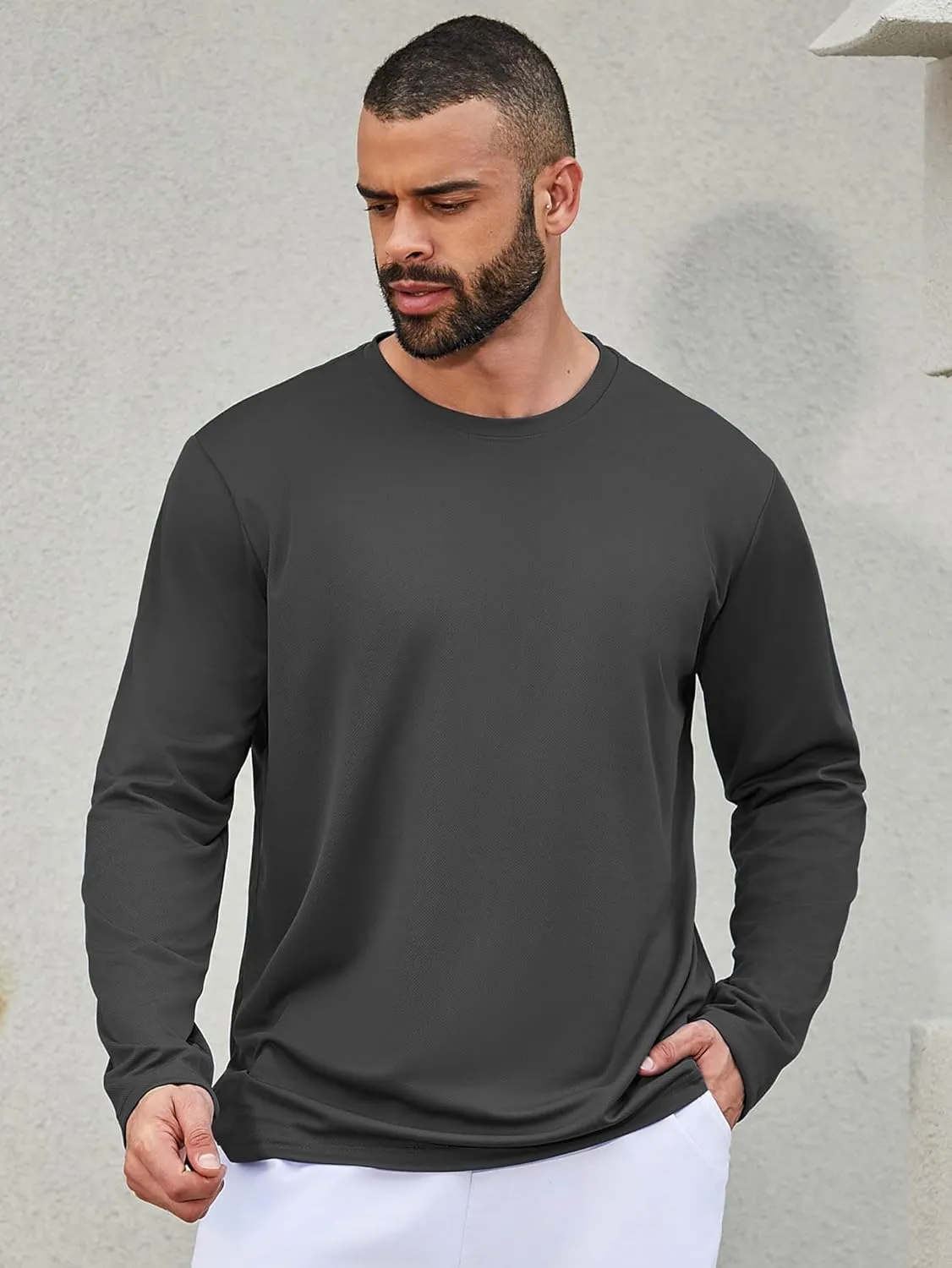 Mens Long Sleeve Shirts Casual Quick Dry Crew Neck Work Shirts Athletic Cycling Hiking T-Shirts 5 Pack