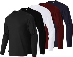 Mens Long Sleeve Shirts Casual Quick Dry Crew Neck Work Shirts Athletic Cycling Hiking T-Shirts 5 Pack