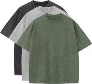 Men's Oversized Tshirts - Vintage Blotchy Faded Effect Cotton Tee Loose Fit Casual Gym Workout Shirts for Men