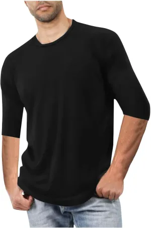 Mens Plus Size Solid Color T-Shirts Casual Crewneck 3/4 Sleeve Shirts 2025 Summer Tops Basic Pullover Workout Tees