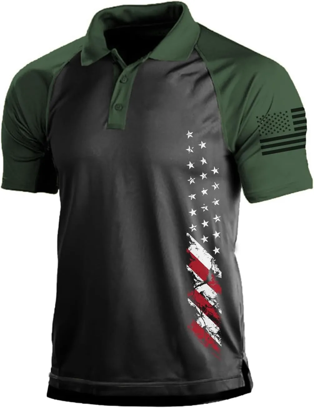 Men's Polo Shirt Short Sleeve Quick Dry American Flag Print Graphic Split Color Golf Shirt for Sport
