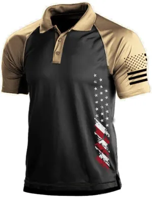 Men's Polo Shirt Short Sleeve Quick Dry American Flag Print Graphic Split Color Golf Shirt for Sport