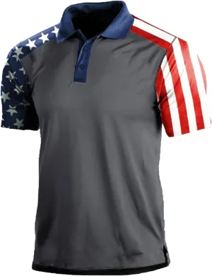 Men's Polo Shirt Short Sleeve Quick Dry American Flag Print Graphic Split Color Golf Shirt for Sport