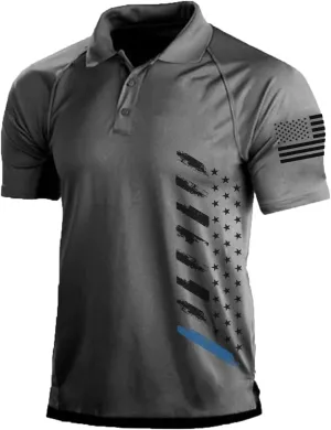 Men's Polo Shirt Short Sleeve Quick Dry American Flag Print Graphic Split Color Golf Shirt for Sport