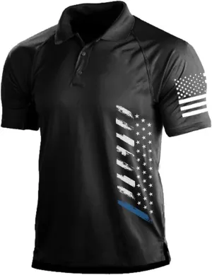 Men's Polo Shirt Short Sleeve Quick Dry American Flag Print Graphic Split Color Golf Shirt for Sport