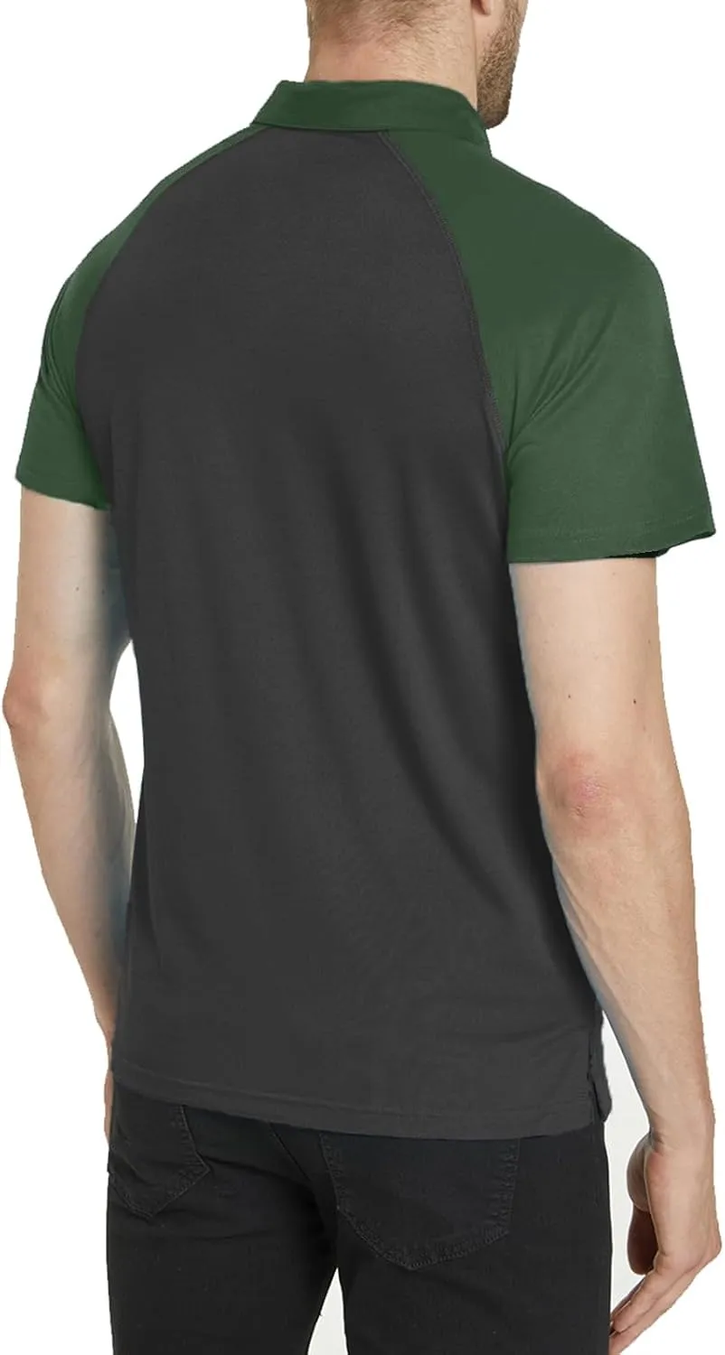 Men's Polo Shirt Short Sleeve Quick Dry American Flag Print Graphic Split Color Golf Shirt for Sport
