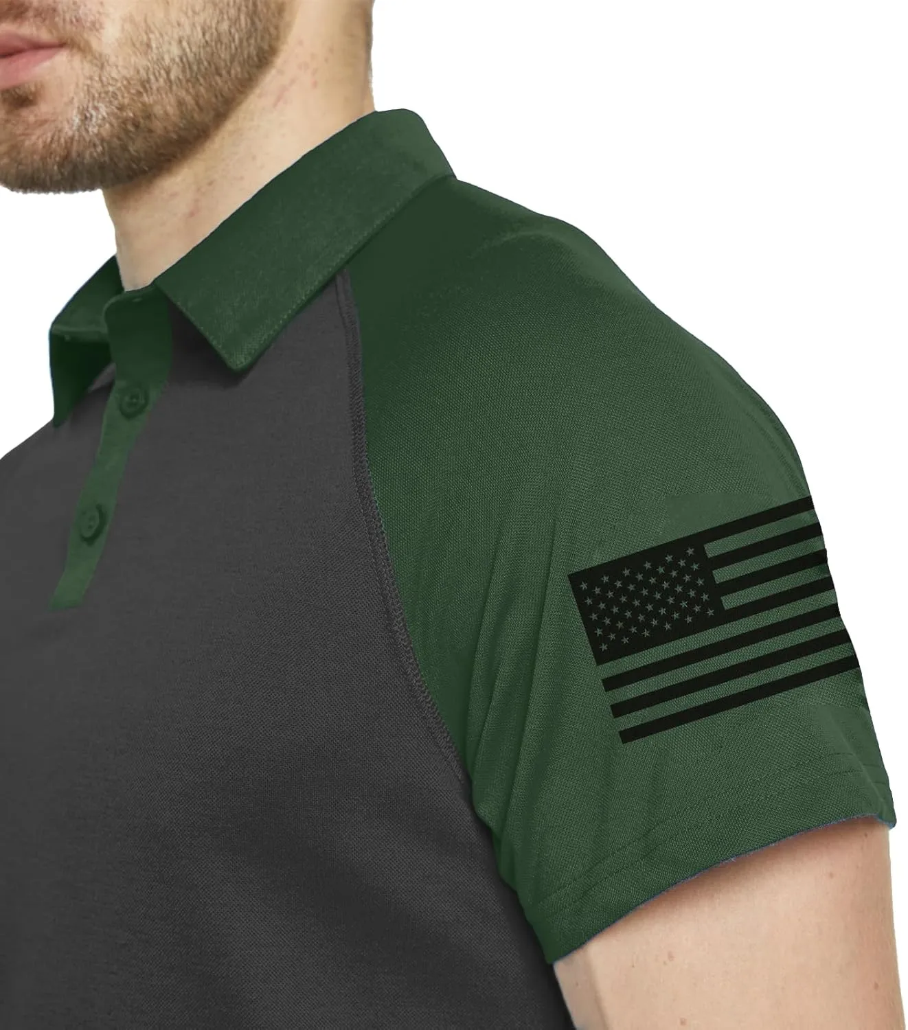 Men's Polo Shirt Short Sleeve Quick Dry American Flag Print Graphic Split Color Golf Shirt for Sport