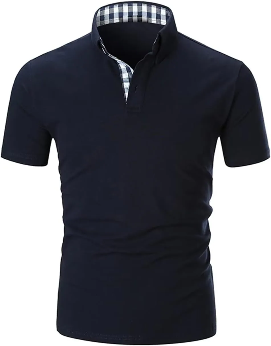 Mens Polo Shirts Cotton Regular Fit Solid Short Sleeve Polo Rugby Shirts with Collar