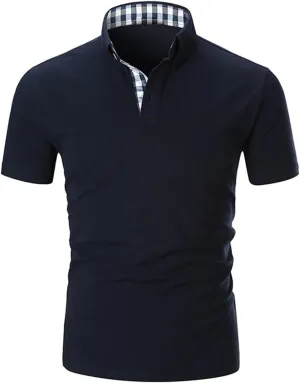 Mens Polo Shirts Cotton Regular Fit Solid Short Sleeve Polo Rugby Shirts with Collar