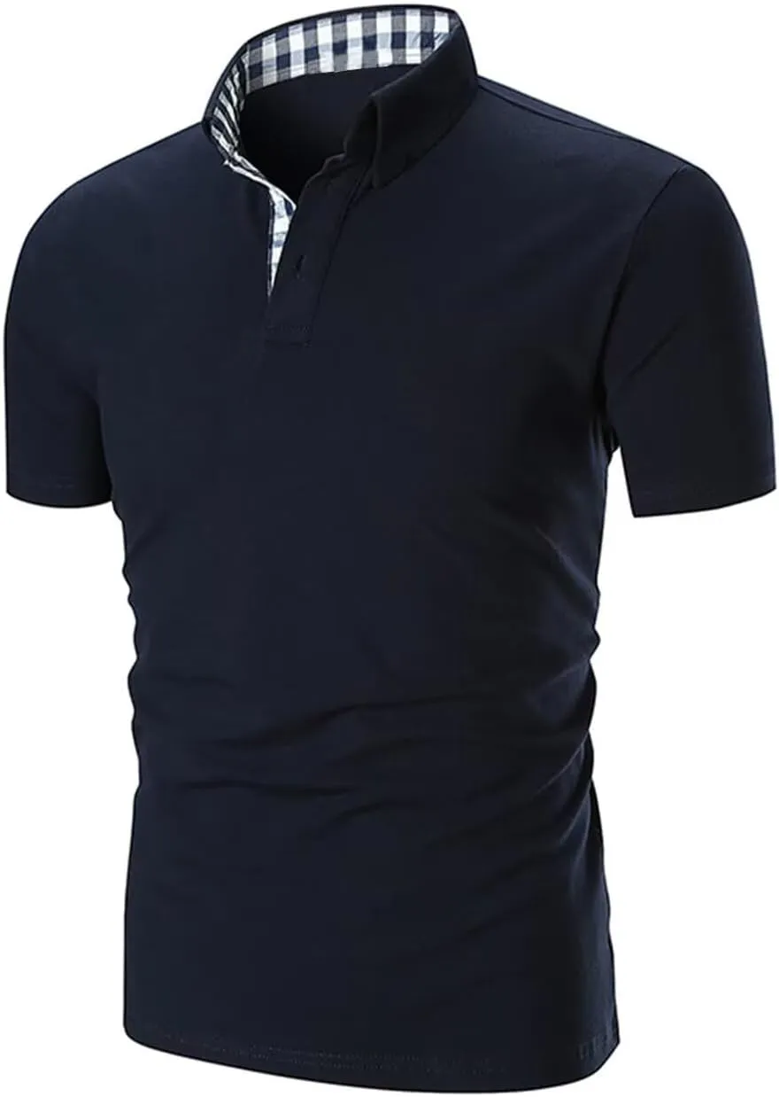 Mens Polo Shirts Cotton Regular Fit Solid Short Sleeve Polo Rugby Shirts with Collar