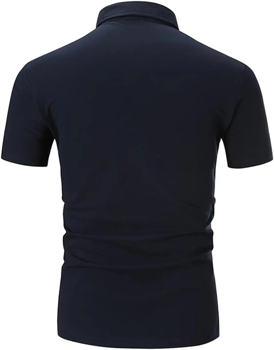 Mens Polo Shirts Cotton Regular Fit Solid Short Sleeve Polo Rugby Shirts with Collar
