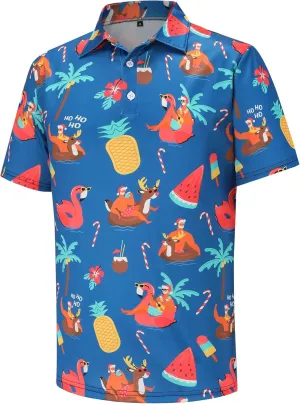 Men's Polo Shirts Funny Golf Shirts for Men Short Sleeve Hawaiian Print Performance Shirts