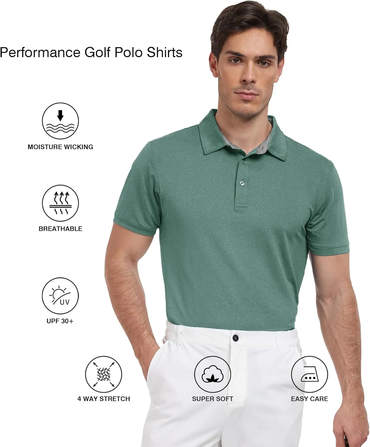 Men's Polo Shirts Short Sleeve Moisture Wicking Performance Golf Shirts Collared Lightweight Casual T-Shirt Athletic