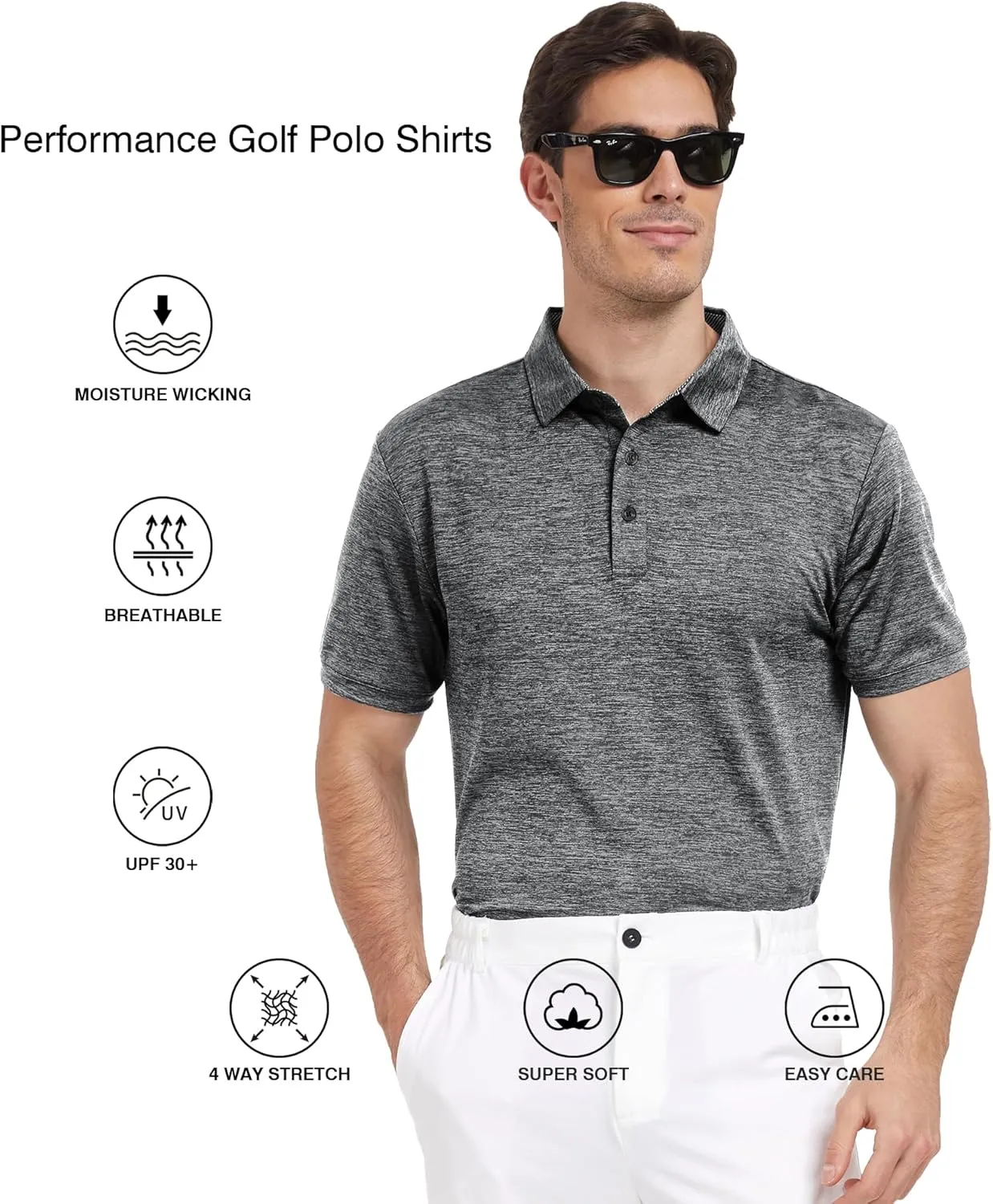 Men's Polo Shirts Short Sleeve Moisture Wicking Performance Golf Shirts Collared Lightweight Casual T-Shirt Athletic