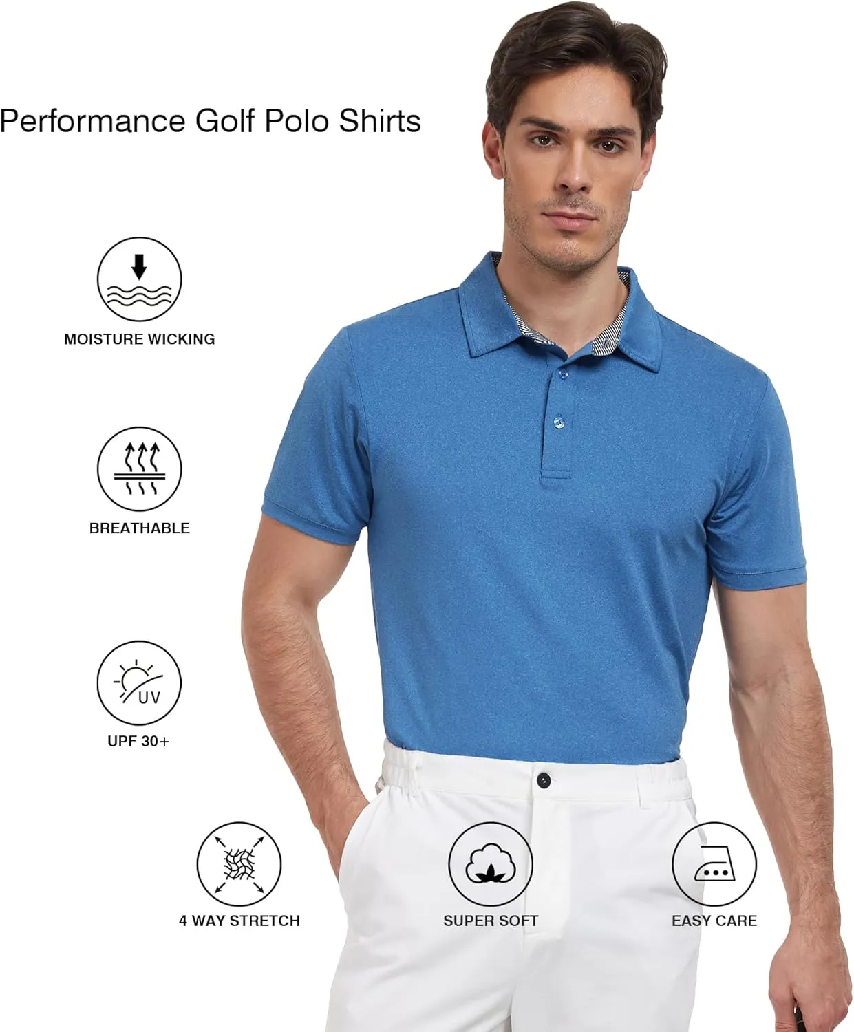 Men's Polo Shirts Short Sleeve Moisture Wicking Performance Golf Shirts Collared Lightweight Casual T-Shirt Athletic
