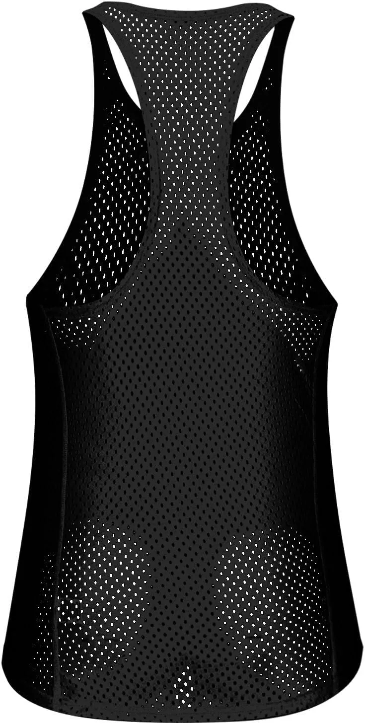Men's Round Neck Workout Tank Top Mesh Racerback Sleeveless Gym Muscle T Shirts Summer Quick Dry Breath Athletic Shirt