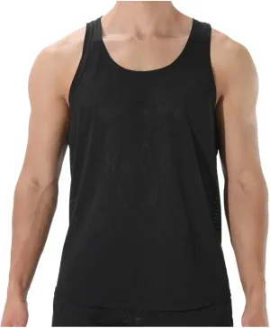 Men's Round Neck Workout Tank Top Mesh Racerback Sleeveless Gym Muscle T Shirts Summer Quick Dry Breath Athletic Shirt