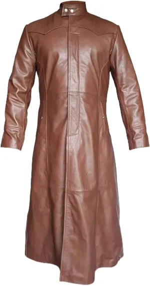 Mens Sexy Real Leather Long Trench Coat Matrix Goth Coats Gothic Style