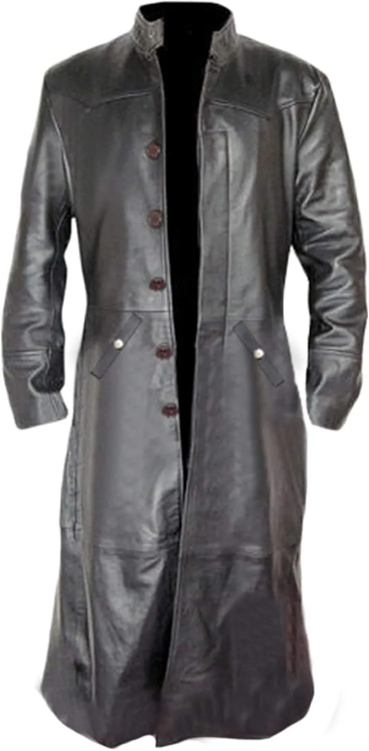 Mens Sexy Real Leather Long Trench Coat Matrix Goth Coats Gothic Style