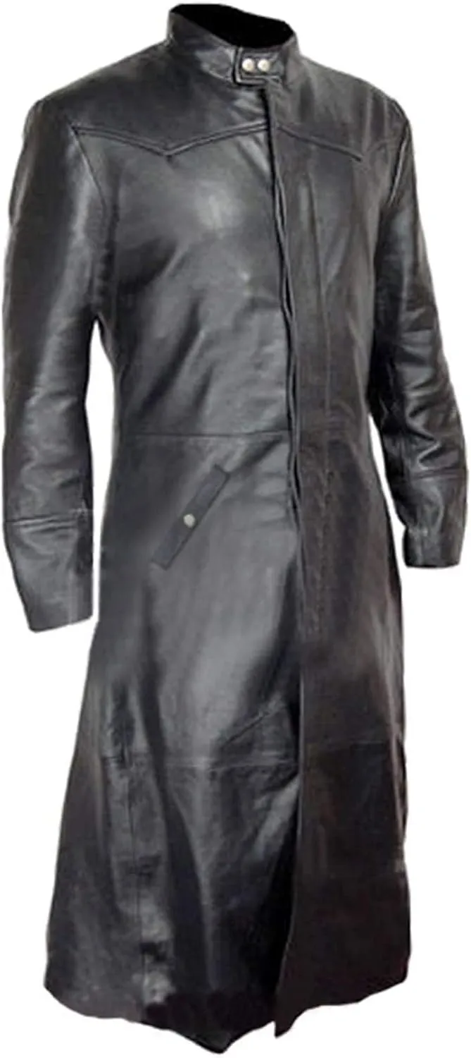Mens Sexy Real Leather Long Trench Coat Matrix Goth Coats Gothic Style